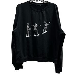 UNBRANDED Black skeleton skateboards whimsy goth lightweight sweatshirt sz XL